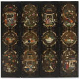 AN ANGLO-DUTCH PAINTED LEATHER FOUR-PANEL SCREEN - Foto 1