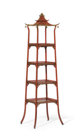 A REGENCY STYLE RED-AND-GILT JAPANNED ETAGERE - фото 1
