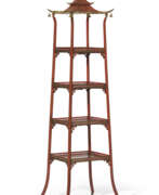 Полки. A REGENCY STYLE RED-AND-GILT JAPANNED ETAGERE
