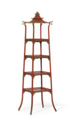 A REGENCY STYLE RED-AND-GILT JAPANNED ETAGERE