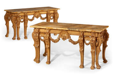 A PAIR OF GEORGE II GILTWOOD SIDE TABLES