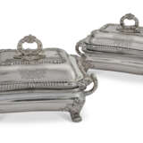 A PAIR OF REGENCY SILVER ENTREE DISHES AND COVERS AND SHEFFIELD-PLATED WARMING DISHES AND STANDS - фото 1