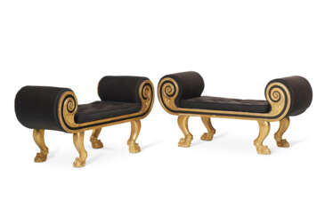A PAIR OF GEORGE IV GILTWOOD AND BRONZED WINDOW BENCHES
