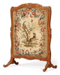 A LOUIS XV BEECHWOOD AND AUBUSSON TAPESTRY FIRE SCREEN