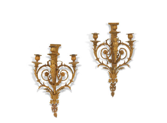 A PAIR OF FRENCH ORMOLU THREE-LIGHT WALL APPLIQUES - photo 1
