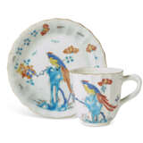 A PAIR OF WORCESTER PORCELAIN BLUE-GROUND LOZENGE-SHAPED DISHES AND A CUP AND SAUCER - photo 4