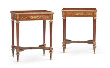 A PAIR OF FRENCH ORMOLU-MOUNTED THUYA AND AMARANTH SIDE TABLES