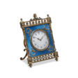 A JEWELED AND GUILLOCHÉ ENAMEL VARI-COLOR GOLD-MOUNTED SILVER-GILT DESK CLOCK - Auktionsarchiv