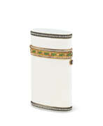 Fabergé. A JEWELED AND GUILLOCHÉ ENAMEL GOLD-MOUNTED SILVER-GILT CIGARETTE CASE