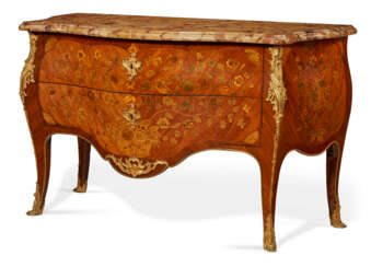 A LOUIS XV ORMOLU-MOUNTED, TULIPWOOD AND MARQUETRY COMMODE