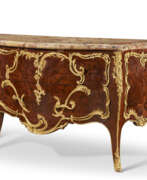 Amaranth. A FRENCH ORMOLU-MOUNTED MAHOGANY, BOIS SATINE, KINGWOOD AND BOIS-DE-BOUT MARQUETRY COMMODE