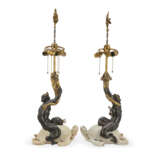 A PAIR OF AMERICAN GILT, PATINATED-BRONZE AND MARBLE FIGURAL TABLE LAMPS - photo 4