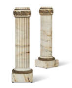 Nightstands. A PAIR OF FRENCH ORMOLU-MOUNTED WHITE MARBLE PEDESTALS