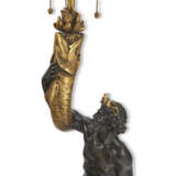 A PAIR OF AMERICAN GILT, PATINATED-BRONZE AND MARBLE FIGURAL TABLE LAMPS - photo 6