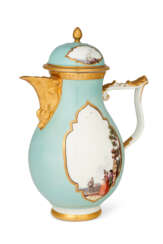A MEISSEN PORCELAIN CELADON-GROUND COFFEE POT AND COVER