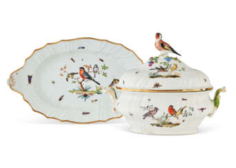A MEISSEN PORCELAIN OVAL SOUP TUREEN, COVER AND STAND