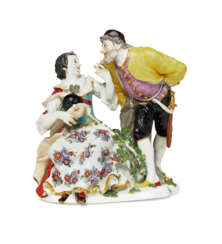 A MEISSEN PORCELAIN COMMEDIA DELL'ARTE GROUP OF COLOMBINE AND PANTALONE