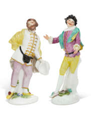 TWO MEISSEN PORCELAIN COMMEDIA DELL’ARTE FIGURES OF SCARAMOUCHE AND SCAPIN FROM THE DUKE OF WEISSENFELS SERIES