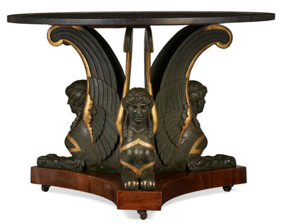 A NORTH EUROPEAN BRONZED, PARCEL-GILT AND MAHOGANY CENTER TABLE - фото 1
