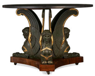A NORTH EUROPEAN BRONZED, PARCEL-GILT AND MAHOGANY CENTER TABLE