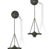 A PAIR OF ITALIAN PATINATED BRONZE HANGING OIL LANTERNS - photo 1