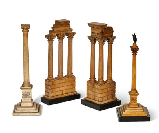 A GROUP OF FOUR ITALIAN GIALLO ANTICO MARBLE AND COMPOSITION MODELS OF RUINS - фото 1