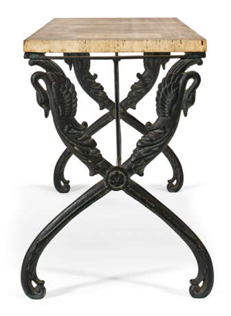 A TRAVERTINE MARBLE AND BRONZE SIDE TABLE - фото 3
