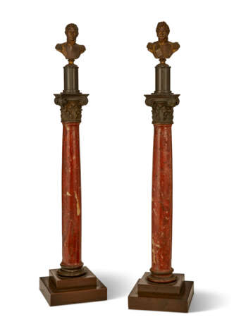 A PAIR OF ROUGE MARBLE AND PATINATED BRONZE COLUMNS - photo 1
