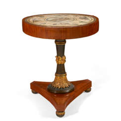 AN ITALIAN CHERRYWOOD, BRONZED, PARCEL-GILT AND SCAGLIOLA INSET CENTER TABLE