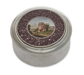 A VICTORIAN PORPHYRY AND MICRO-MOSAIC MOUNTED SILVER SNUFF BOX