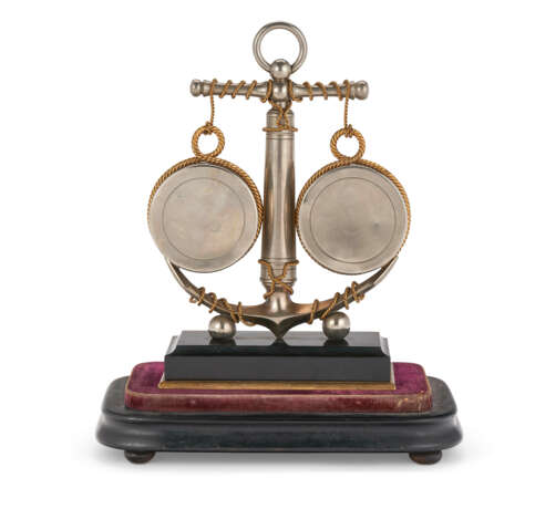 A GILT AND SILVERED-BRONZE ANCHOR-FORM CLOCK, BAROMETER AND THERMOMETER - фото 2