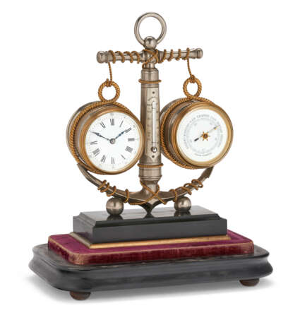 A GILT AND SILVERED-BRONZE ANCHOR-FORM CLOCK, BAROMETER AND THERMOMETER - photo 4