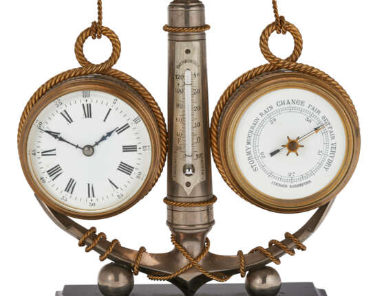 A GILT AND SILVERED-BRONZE ANCHOR-FORM CLOCK, BAROMETER AND THERMOMETER - фото 5