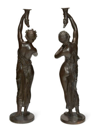 A LARGE PAIR OF FRENCH PATINATED BRONZE FIGURAL TORCHERES - photo 2