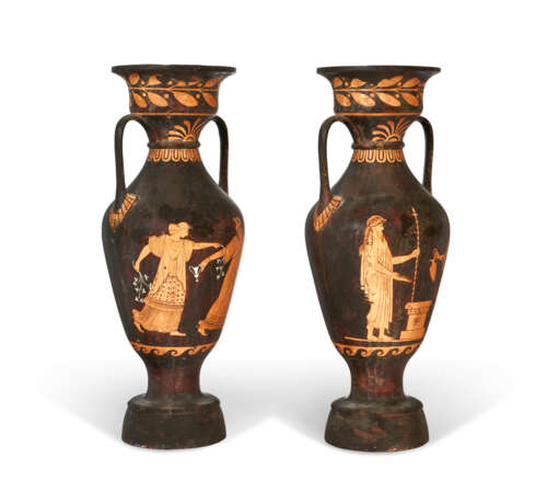 A PAIR OF CAST-IRON TWIN-HANDLED VASES - photo 6