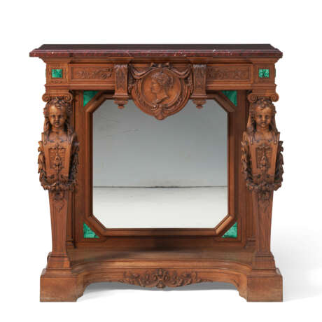A FRENCH MALACHITE-INSET CARVED WALNUT CONSOLE TABLE - фото 2