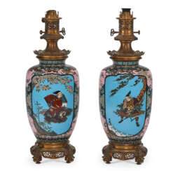 A PAIR FRENCH OF GILT-METAL MOUNTED CLOISONNE ENAMEL LAMPS