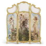 A FRENCH GILTWOOD, GLASS AND PAINTED THREE-PANELED SCREEN - фото 1