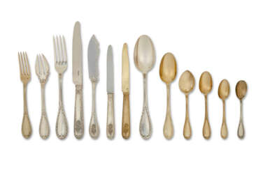 AN EXTENSIVE FRENCH SILVER AND SILVER-GILT FLATWARE SERVICE