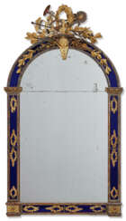 A FRENCH GILTWOOD AND BLUE GLASS MIRROR