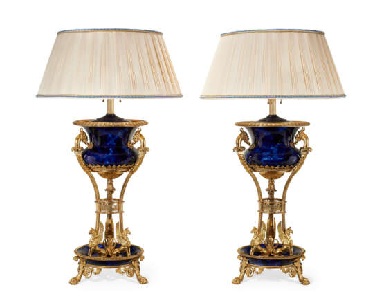 A PAIR OF FRENCH ORMOLU-MOUNTED 'BLEU LAPIS' SEVRES-STYLE PORCELAIN VASES, NOW MOUNTED AS LAMPS - фото 2