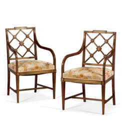 A PAIR OF RUSSIAN BRASS-MOUNTED MAHOGANY ARMCHAIRS