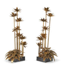 A PAIR OF FRENCH BRASS PALM TREE TORCHERES