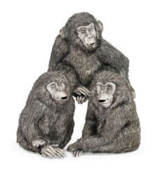 A GROUP OF THREE ITALIAN SILVER FIGURES OF GORILLAS