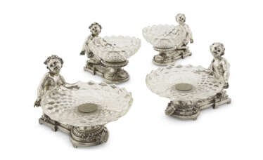 A GROUP OF FOUR FRENCH ELECTROPLATED FIGURAL TAZZE