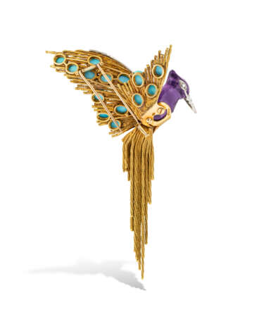 STERL&#201; AMETHYST, TURQUOISE AND DIAMOND BIRD BROOCH - photo 3