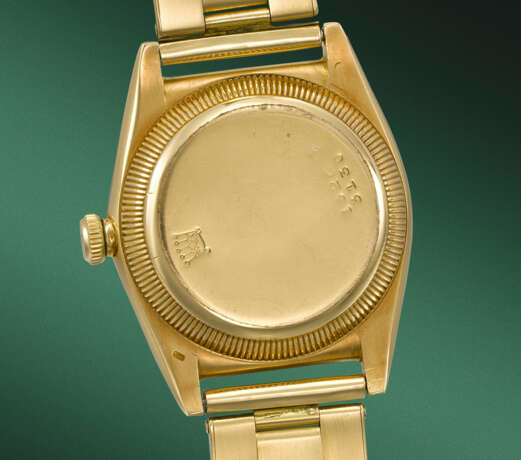 ROLEX. A RARE AND HIGHLY ATTRACTIVE 18K GOLD AUTOMATIC WRISTWATCH WITH CALIFORNIA DIAL AND BRACELET - Foto 3