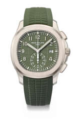 PATEK PHILIPPE. A COVETED 18K WHITE GOLD AUTOMATIC FLYBACK CHRONOGRAPH WRISTWATCH WITH DATE