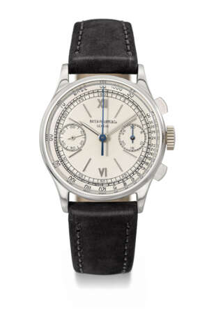 PATEK PHILIPPE. AN EXTREMELY RARE AND ELEGANT STAINLESS STEEL CHRONOGRAPH WRISTWATCH - фото 1
