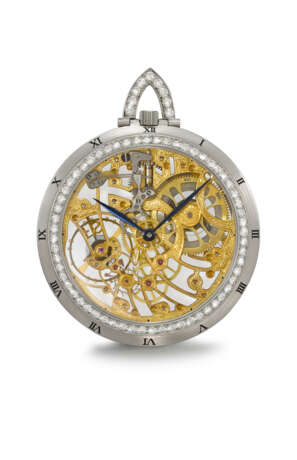 AUDEMARS PIGUET. A RARE AND HIGHLY ATTRACTIVE 18K WHITE GOLD AND DIAMOND-SET SKELTONIZED KEYLESS LEVER DRESS WATCH - фото 1